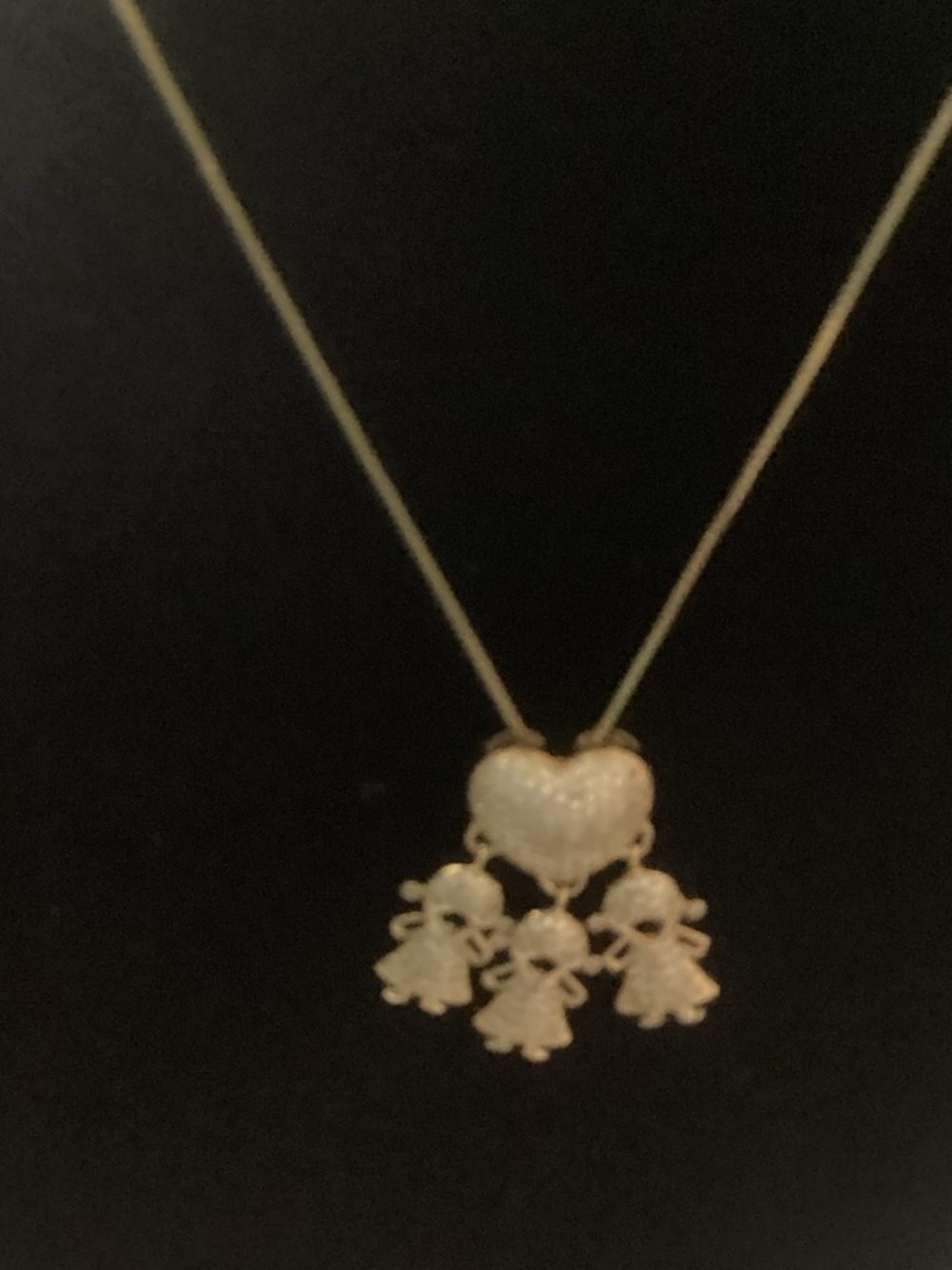 Heart Pendant Necklace with Three Girl Charms - Gold